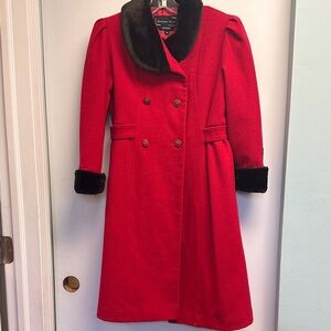 Vintage Braetan Classic Red Pea Coat with Black Trim